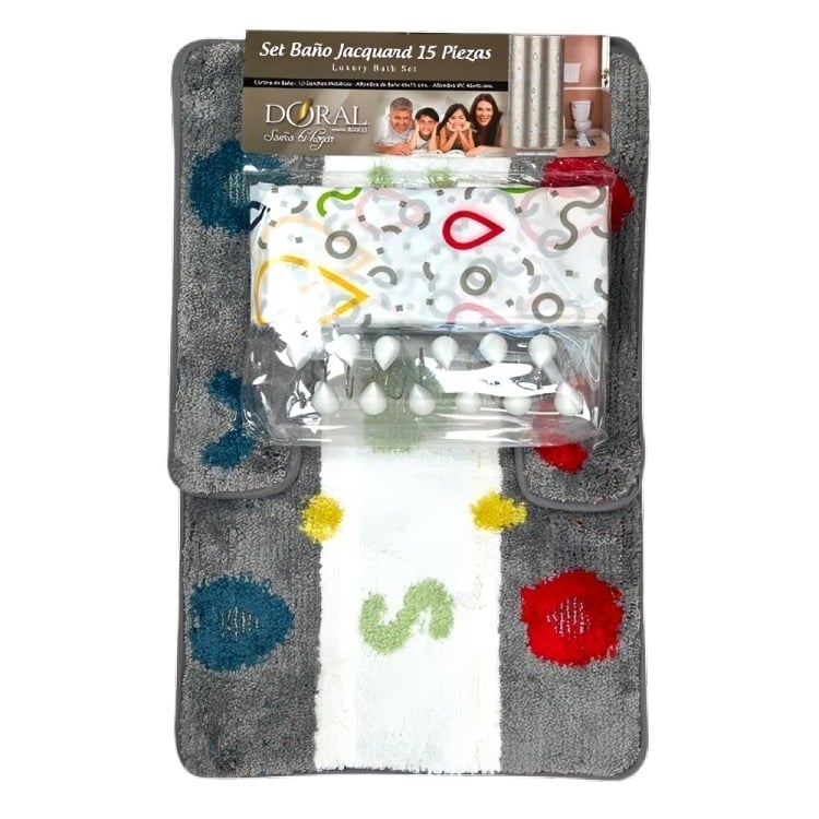 SET DE BAÑO 15PCS JACQUARD / GOTAS MULTICOLOR – DORAL - 1
