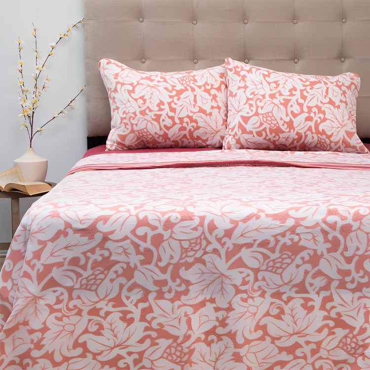SÁBANAS DE POLAR COMPOSÉ KING / HOJAS CORAL EN COLOR BLANCO – DORAL - 3