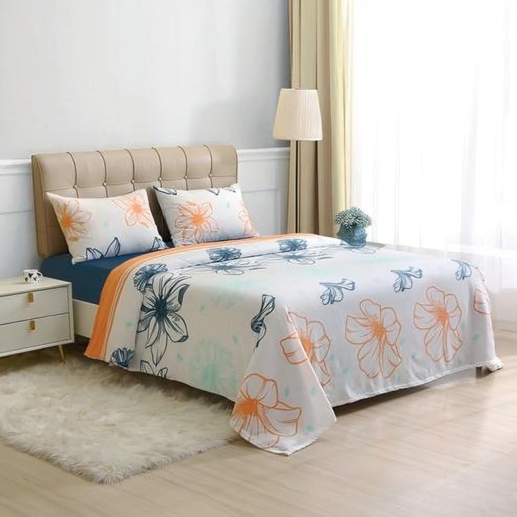 SÁBANAS DE POLAR COMPOSÉ 2 PLAZAS /FLOR EN COLOR BLANCO CORAL AZUL – DORAL - 2