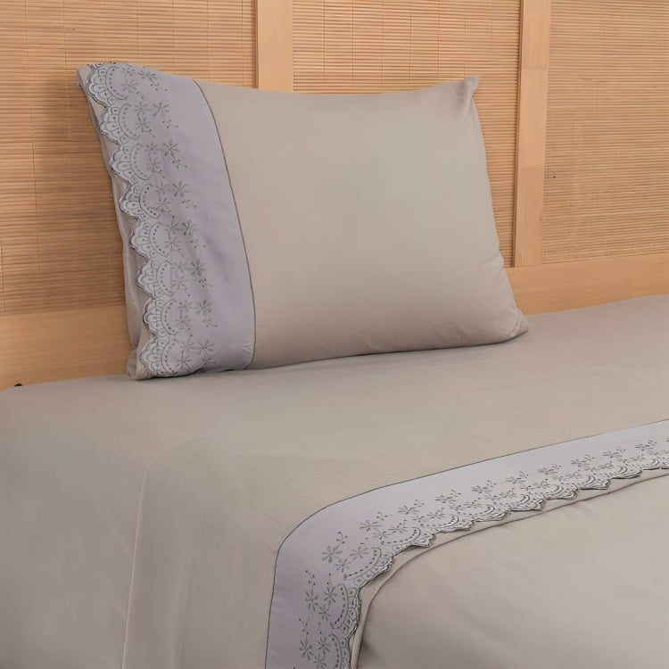 JUEGO DE SÁBANAS POLAR LISA BRODERIE 1.5 PLAZAS / TAUPE – MASHINI - 1