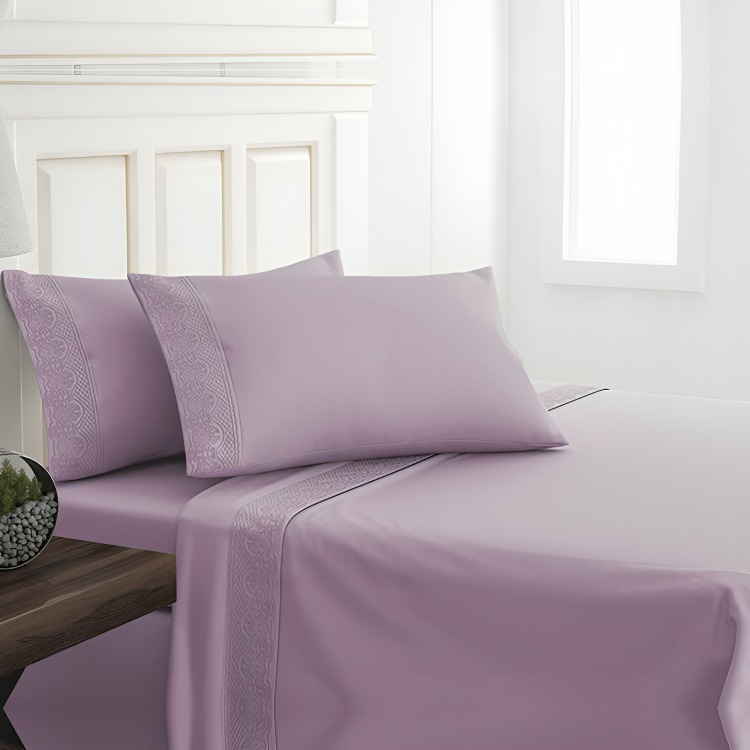 SÁBANAS MICROFIBRA BRODERIE SANTORINI 2 PLAZAS LILA - 3