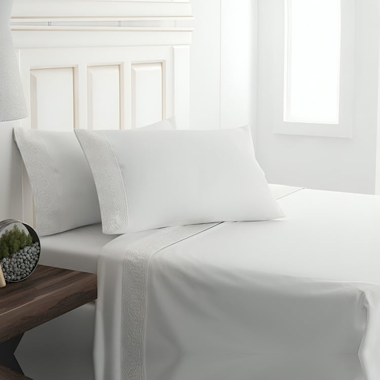 SÁBANAS MICROFIBRA BRODERIE SANTORINI 1.5 PLAZA EN COLOR BLANCO - 1
