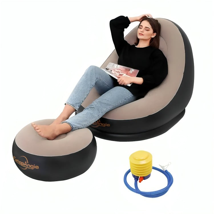 SOFÁ TUMBONA INFLABLE PUFF INFLABLE REPOSA PIES + INFLADOR - 3