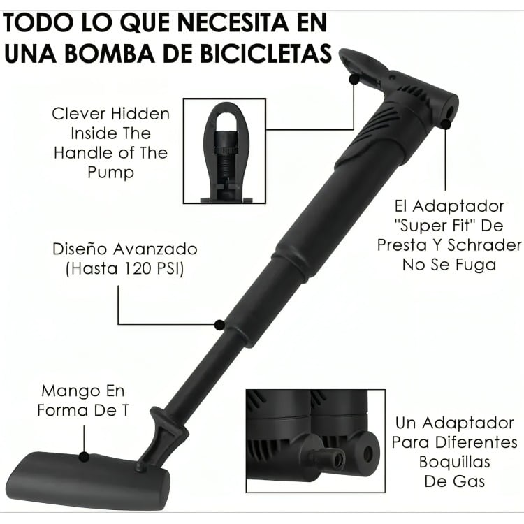 SET BOMBÍN INFLADOR MANUAL PARA BICICLETA 120 PSI - 3