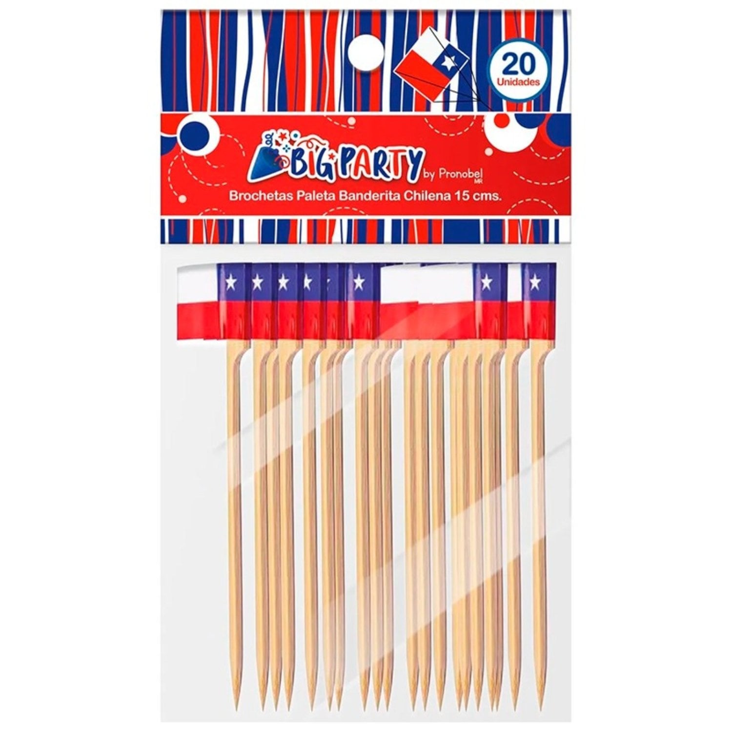 PACK X 4 BROCHETA PALETA CON BANDERA CHILENA 15 CENTIMETROS 20 UND – BIG PARTY - 1