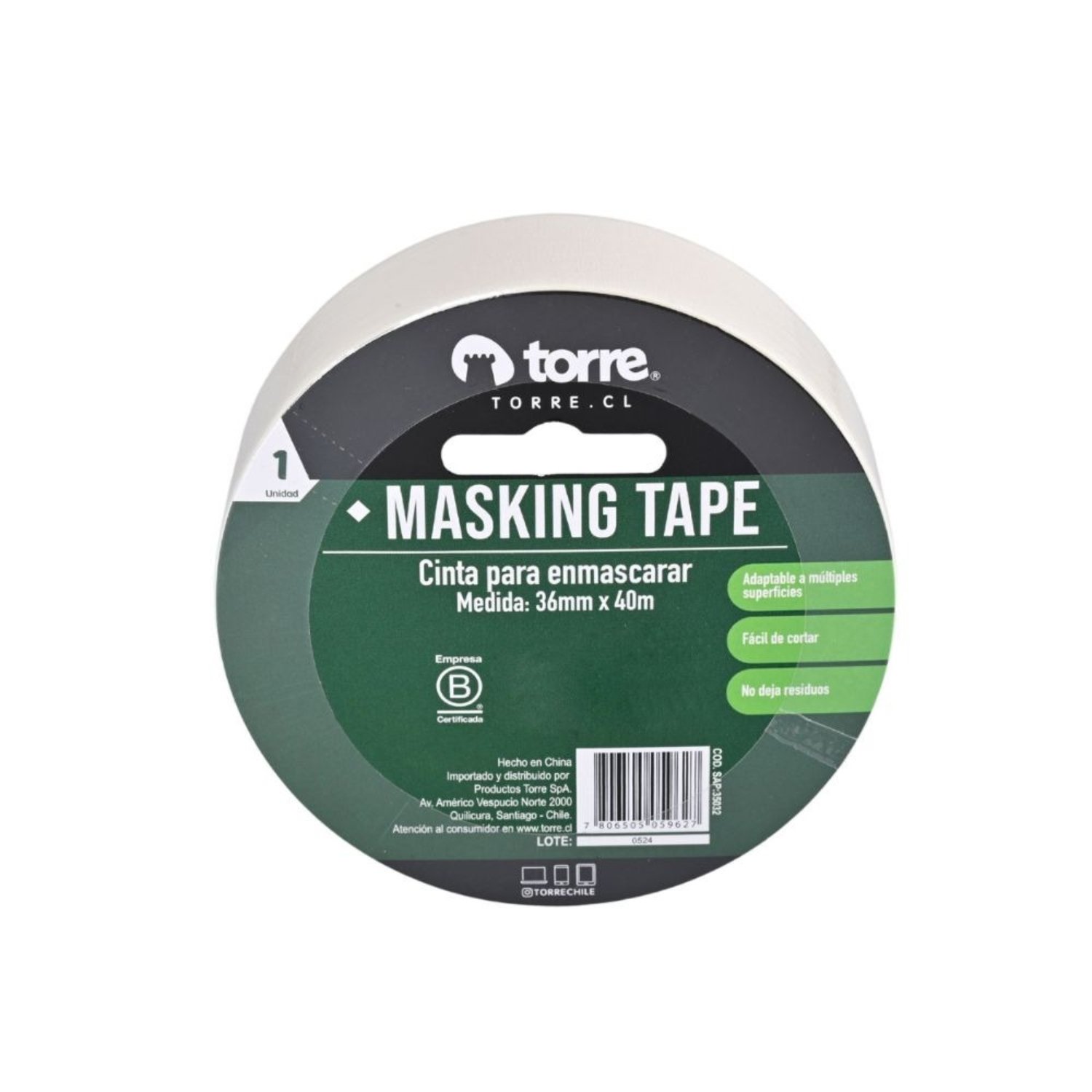 PACK X 4 CINTA MASKING TAPE CREMA 36MM. X 40M. – TORRE - 1