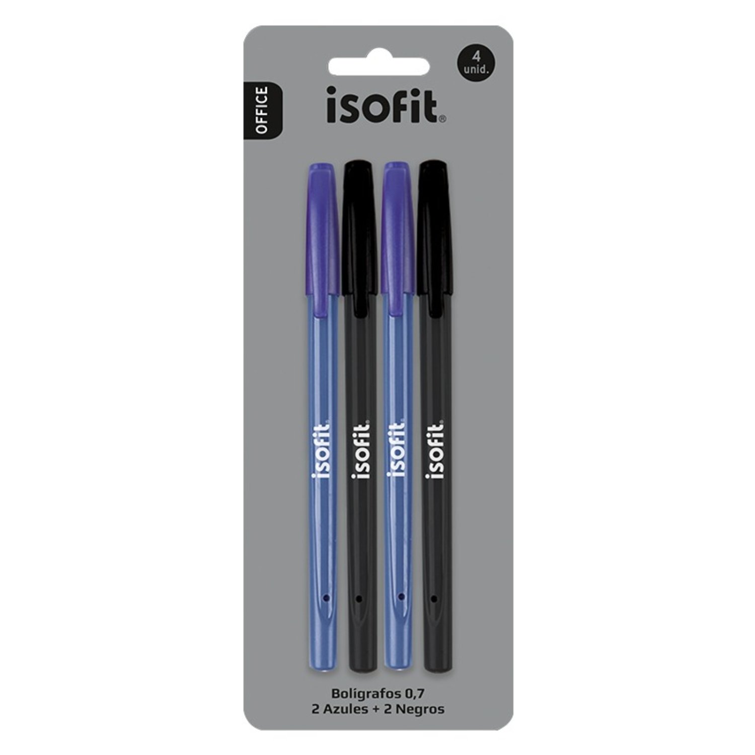 PACK X 4 BLISTER DE 4 BOLIGRAFO 0,7MM 2 AZULES Y 2 NEGROS – ISOFIT - 1