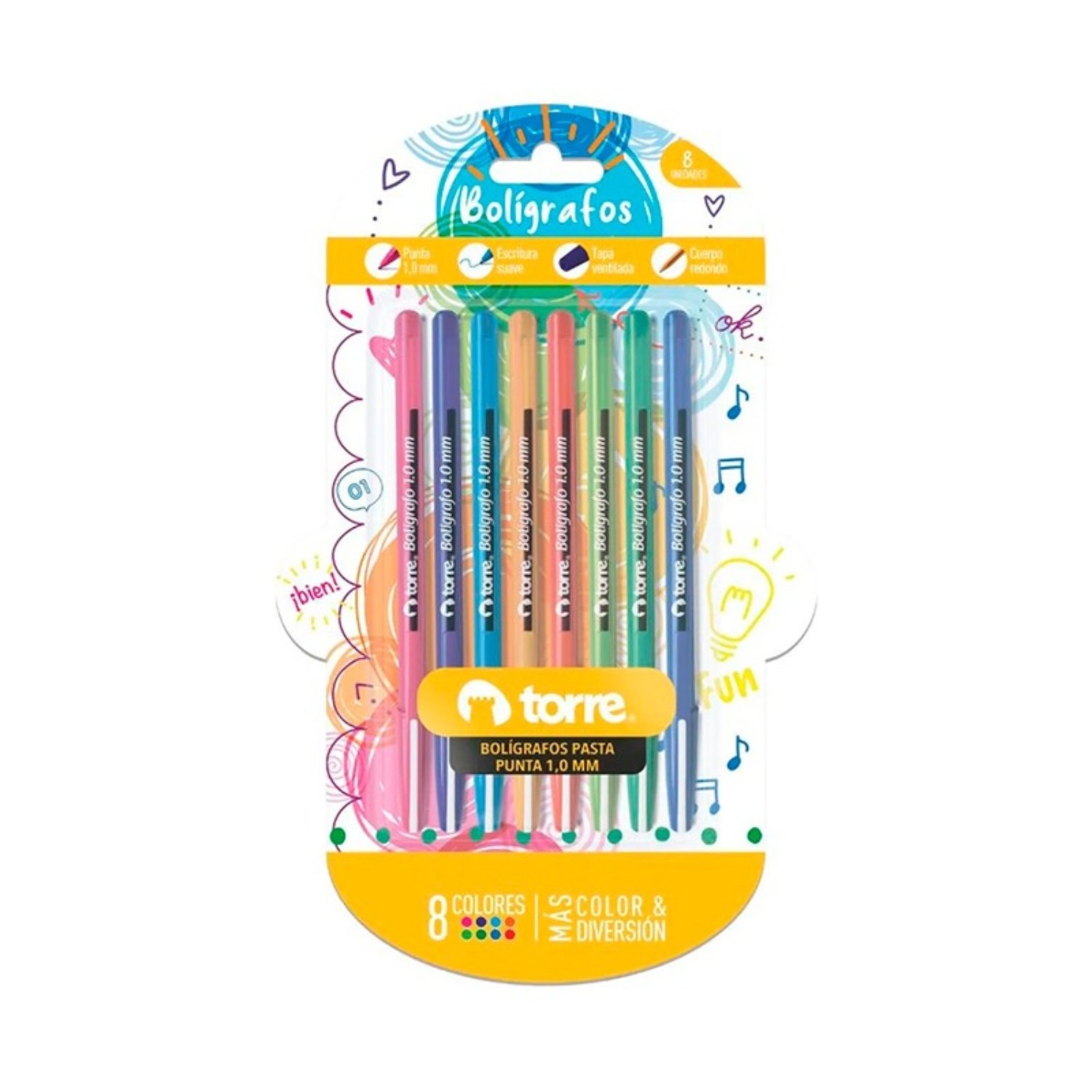SET 8 BOLIGRAFOS 1.0MM COLOR FUN BLISTER – TORRE - 1