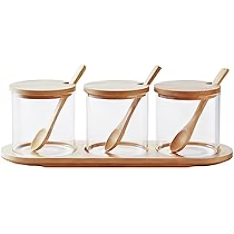 SET 3 CANISTER BAMBOO CON BANDEJA GLASSO - 2