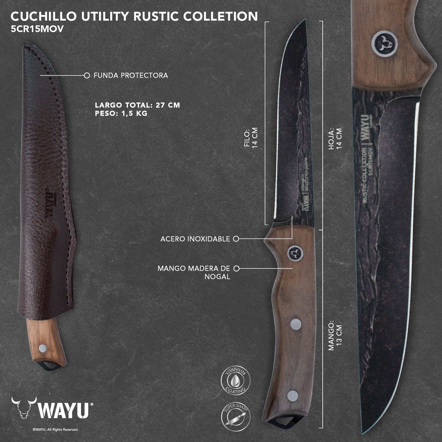 CUCHILLO UTILIY CON FUNDA RUSTIC COLECCTION WAYU - 1