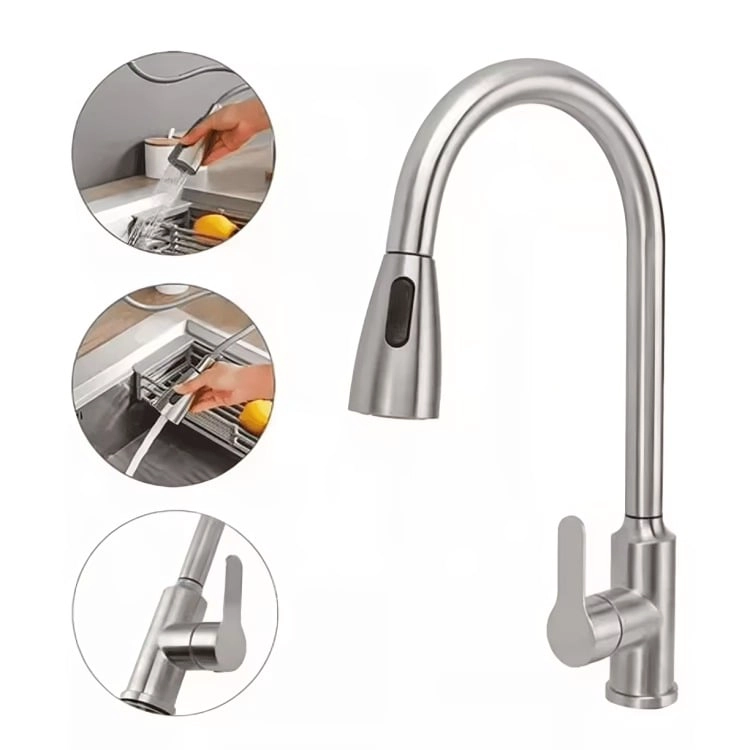 LLAVE GRIFO MONOMANDO LAVAPLATOS EXTENSIBLE NIQUEL - 1