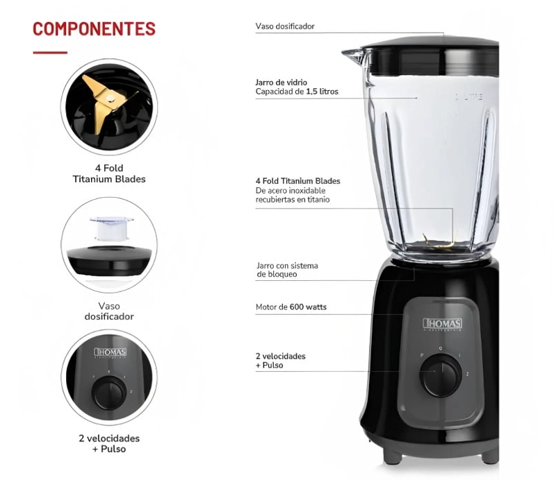 LICUADORA THOMAS TH-330V NEGRA - 3