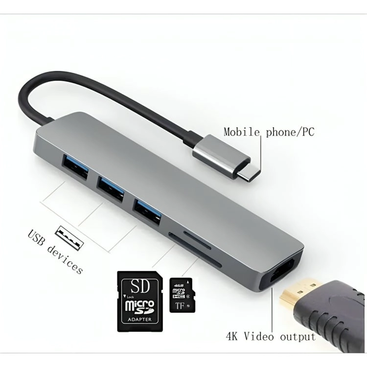 ADAPTADOR USB HUB HDMI TIPO C 3 X USB 3.0 6EN1 - 2