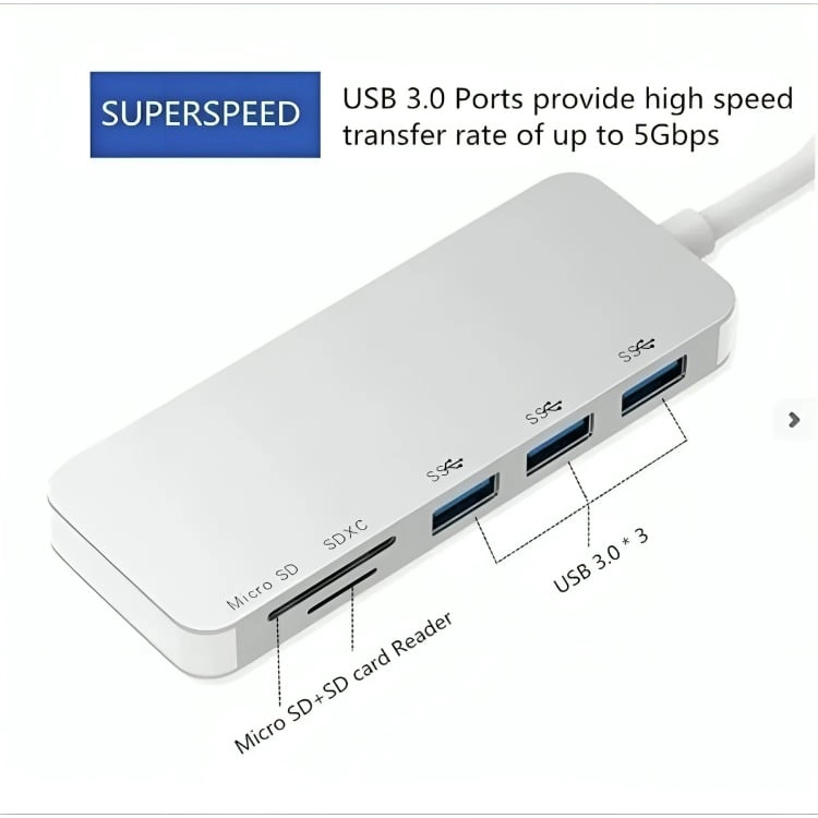 ADAPTADOR TYPE C TIPO C 3 X USB 3.0, TF, MICRO SD 5EN1 - 3