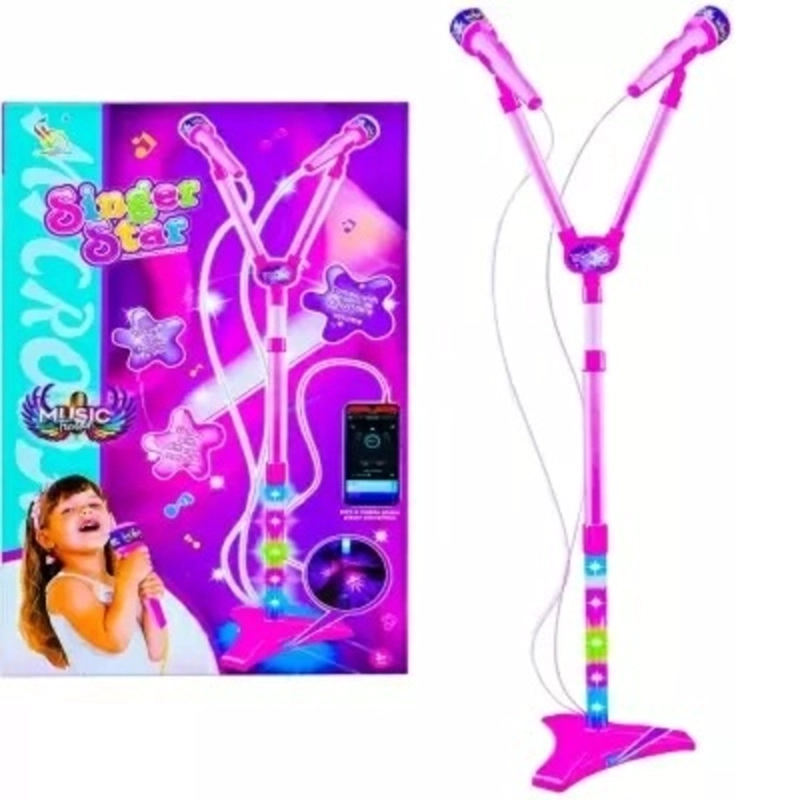 PACK X 3 MICROFONO DOBLE DE JUGUETE CON PILAS Y SOPORTE - 2