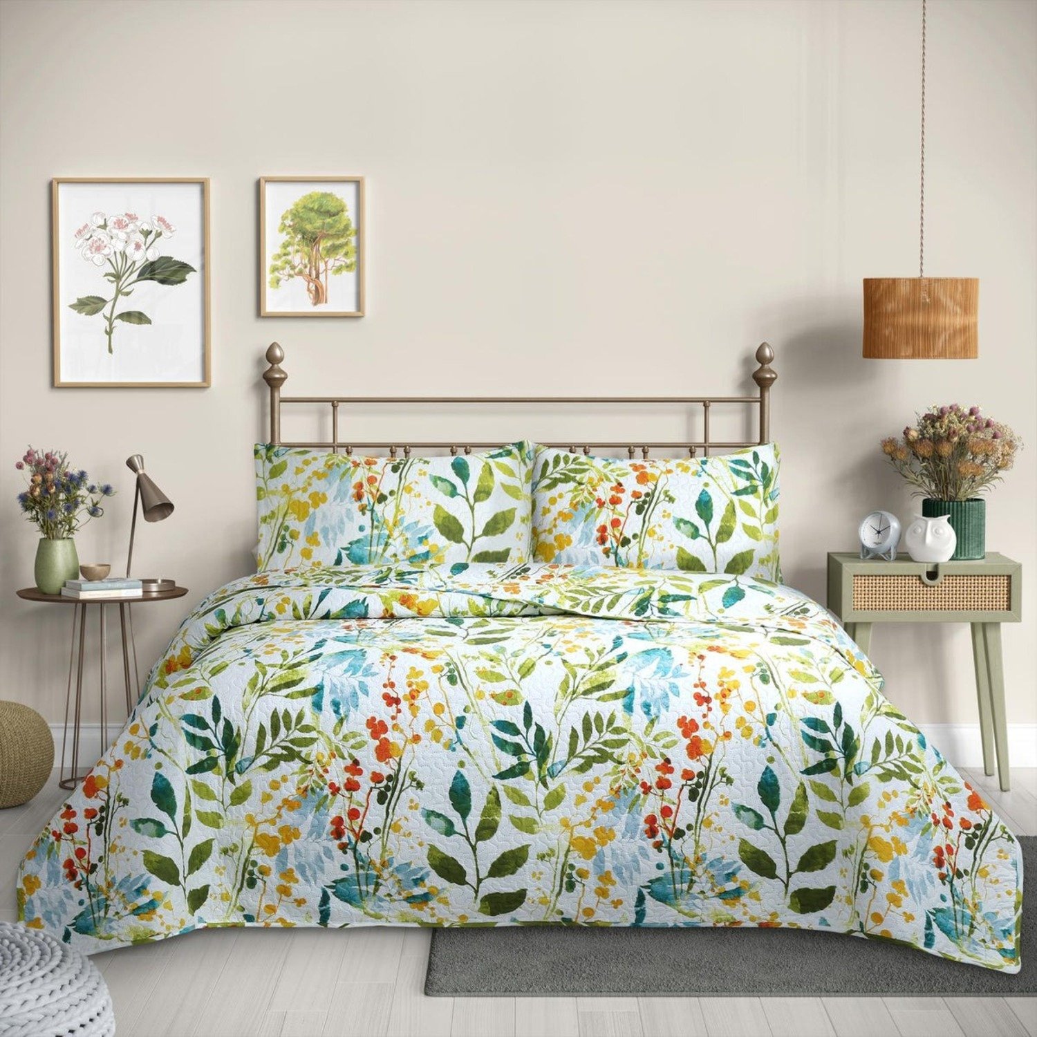 CUBRECAMA QUILT REVERSIBLE 1,5 PLAZAS ESTAMPADO SELVATICO - FLOWERS COLLECTION MARTINE - 1