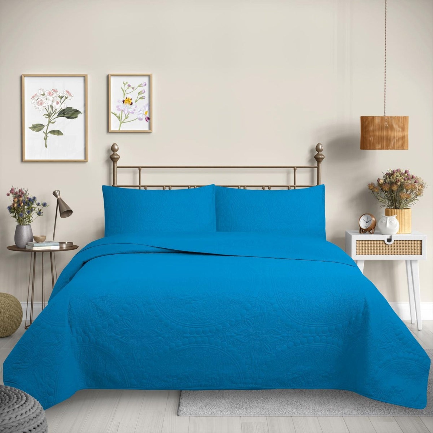 CUBRECAMA QUILT REVERSIBLE 3 PLAZAS TURQUESA - WONDER COLLECTION MARTINE - 1