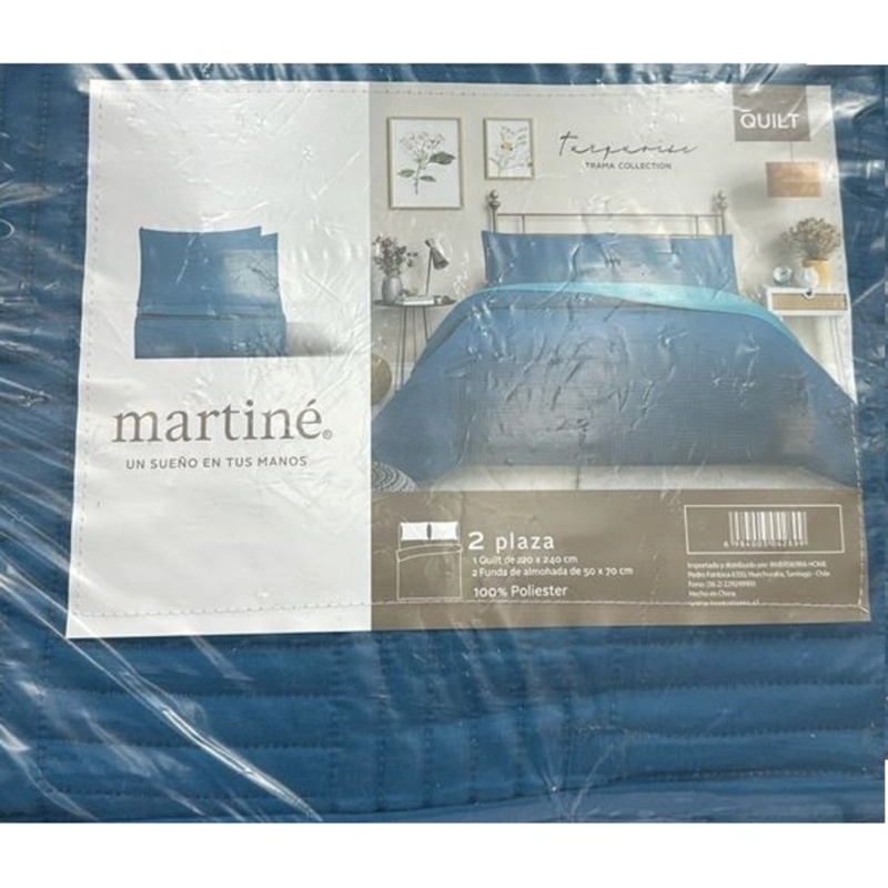 CUBRECAMA QUILT REVERSIBLE 2 PLAZAS COLOR TURQUESA TRAMA COLLECTION - 3