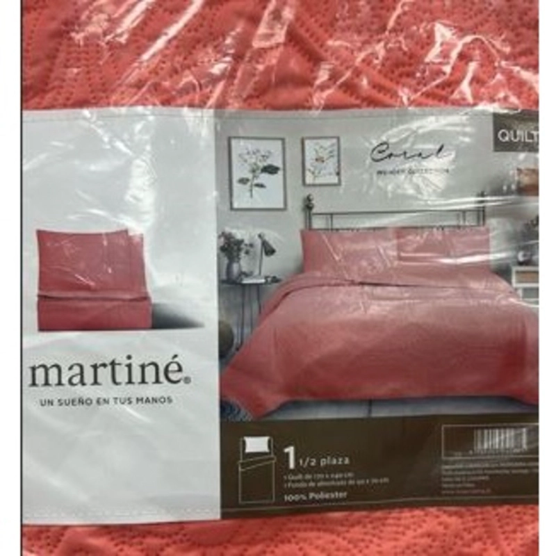 CUBRECAMA QUILT REVERSIBLE 1,5 PLAZAS CORAL - WONDER COLLECTION MARTINE - 1
