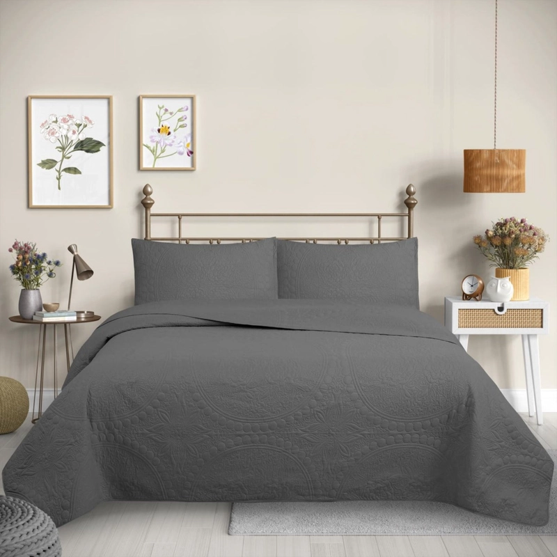 CUBRECAMA QUILT REVERSIBLE 2,5 PLAZAS GRIS - WONDER COLLECTION MARTINE - 1