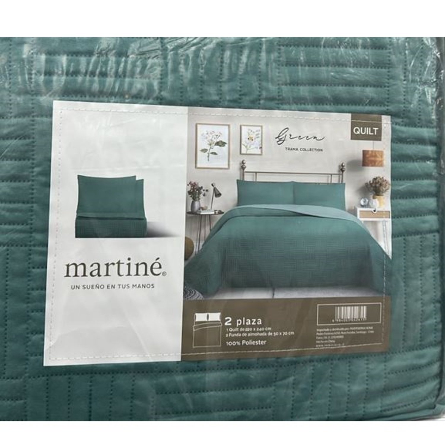 CUBRECAMA QUILT REVERSIBLE 2 PLAZAS COLOR VERDE TRAMA COLLECTION - 2