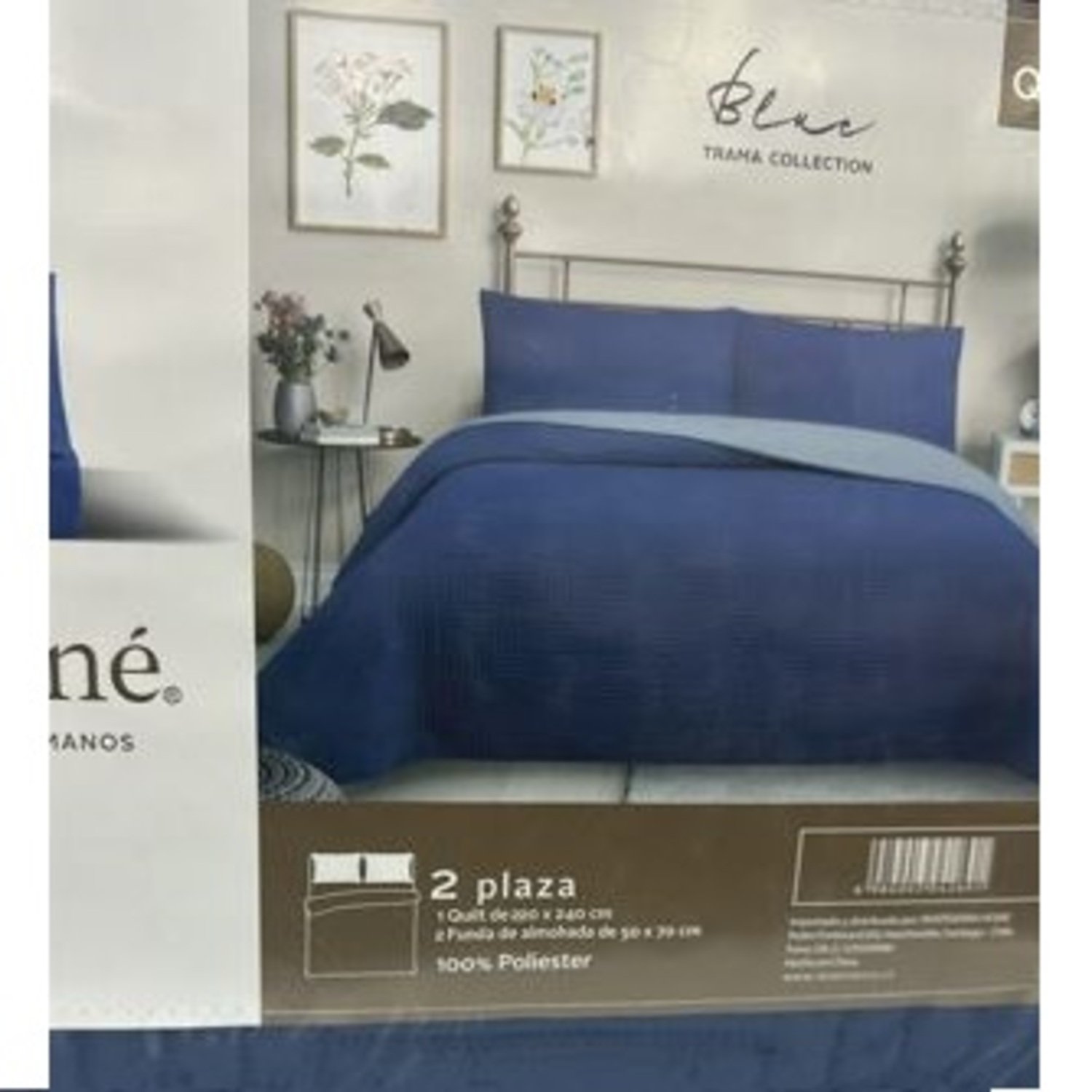 CUBRECAMA QUILT REVERSIBLE 2 PLAZA COLOR AZUL TRAMA COLLECTION - 3