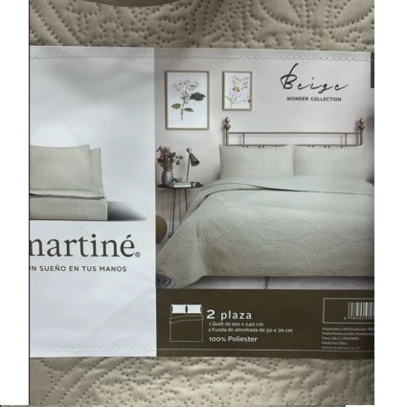 CUBRECAMA QUILT REVERSIBLE 1,5 PLAZAS BEIGE - WONDER COLLECTION MARTINE - 2
