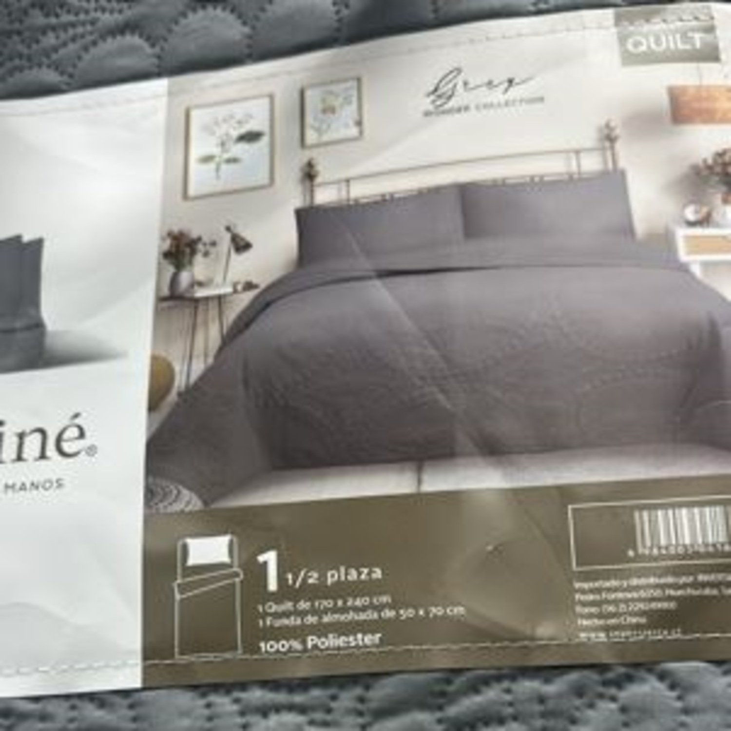 CUBRECAMA QUILT REVERSIBLE 1,5 PLAZAS GRIS - WONDER COLLECTION MARTINE - 1