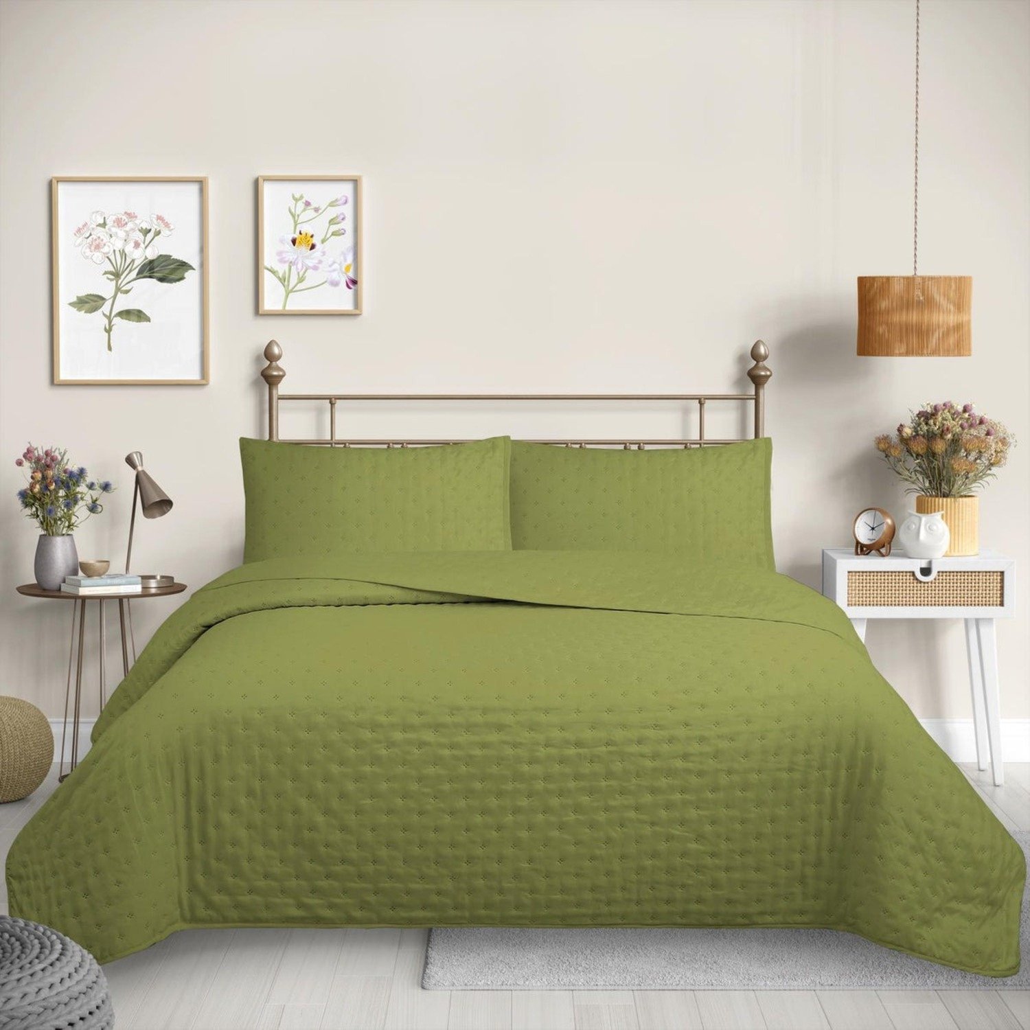 CUBRECAMA QUILT REVERSIBLE KING 250 X 240 CM COLOR OLIVA DELUX COLLECTION MARTINE - 2