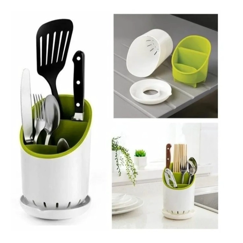 PACK X3 ORGANIZADOR ESCURRIDOR DE CUBIERTOS UTENSILIOS COCINA COLOR VERDE - 3