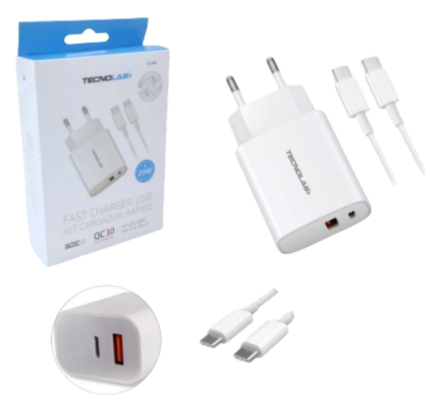 OEM CARGADOR RAPIDO QC3.0 20W USB USB-C BLANCO