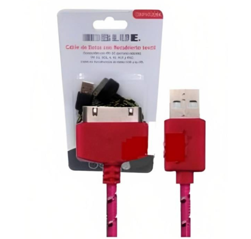 CABLE USB TEXTIL 2.0 IPOD/IPHONE/IPAD MODELO 2G/3GS/4GS RED - 1