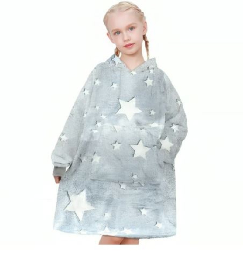 POLERÓN DE FRANELA CON CAPUCHA PARA NIÑOS LUMINOSO DISEÑOS - ESTRELLAS - 1