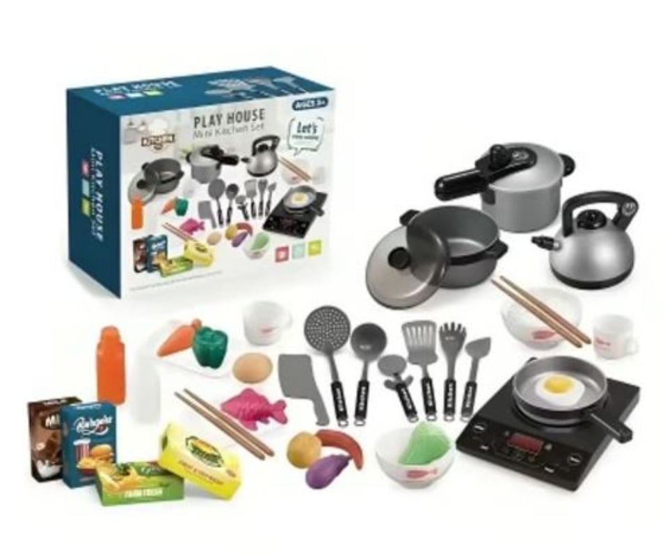 SET JUEGO DE COCINA ELEMENTOS DE COCINA JUGUETE PARA NIÑA - PLATEADO - 2
