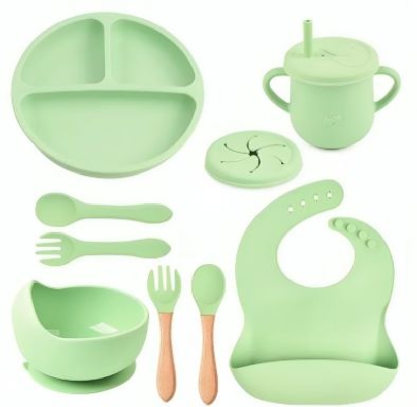 SET ALIMENTACIÓN SILICONA LIBRE BPA 9 PIEZAS ANTIDESLIZANTE - VERDE - 1