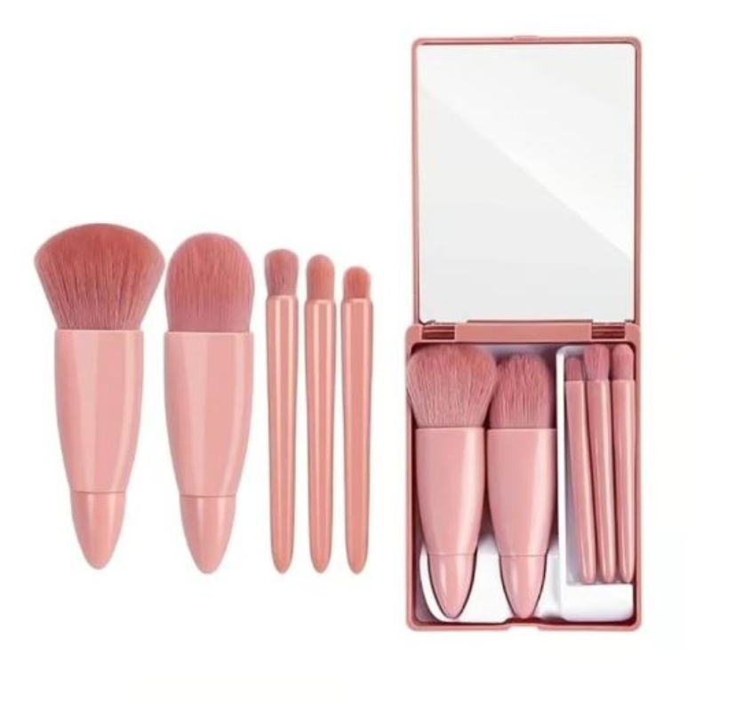SET 5 BROCHAS OEM DE MAQUILLAJE CON ESTUCHE ESPEJO - 2