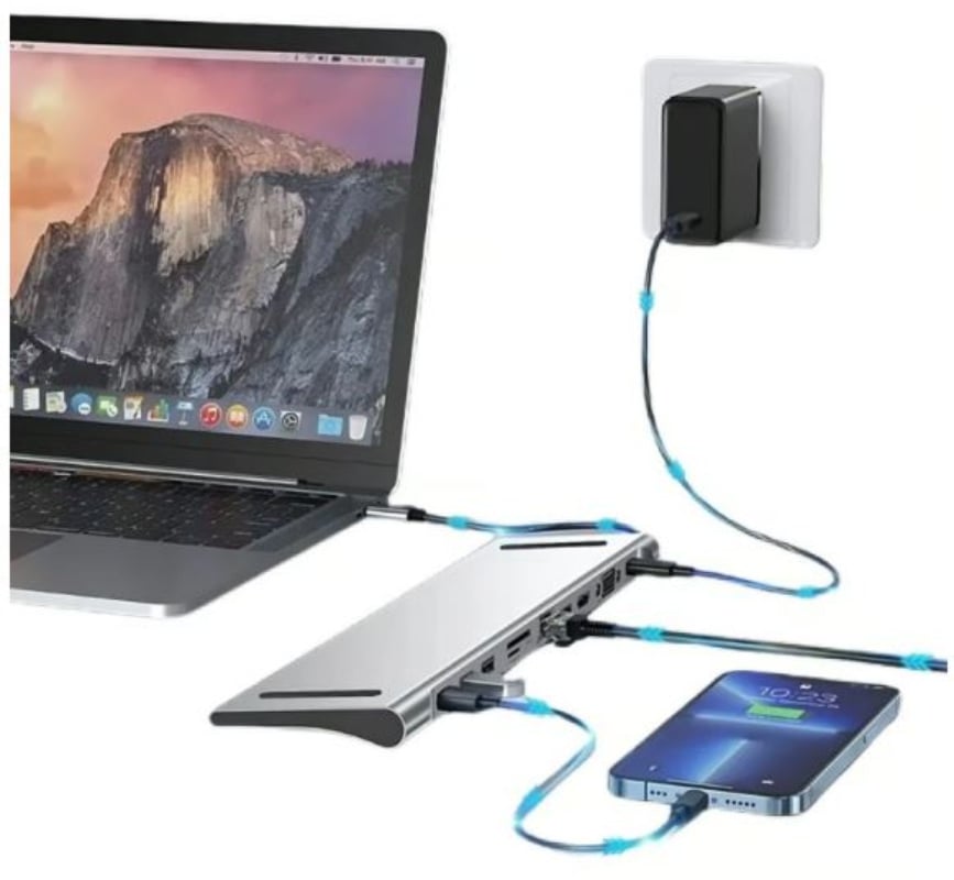ADAPTADOR HUB 11 EN 1 USB TIPO C USB-C HDMI VGA USB LAN SD - 2