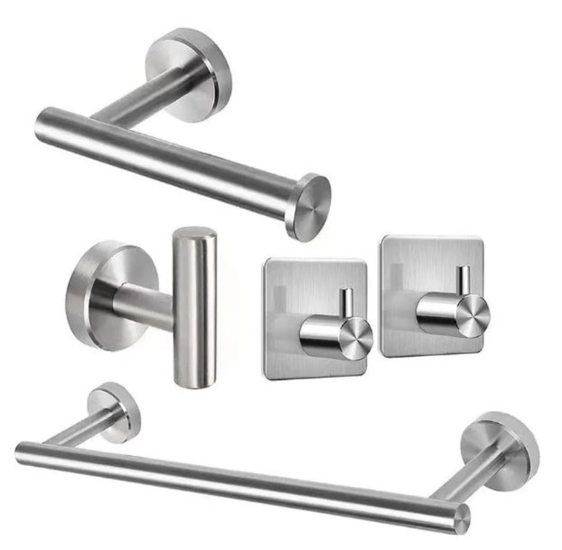 SET DE 5 ACCESORIOS DE BAÑO ACERO INOXIDABLE PLATA - 1