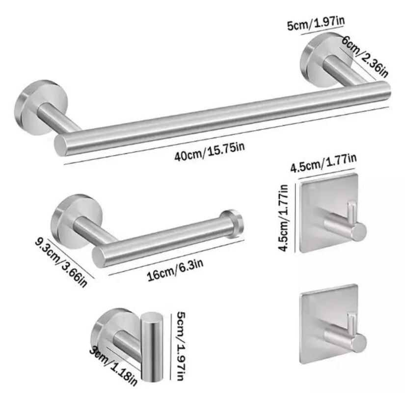 SET DE 5 ACCESORIOS DE BAÑO ACERO INOXIDABLE PLATA - 3
