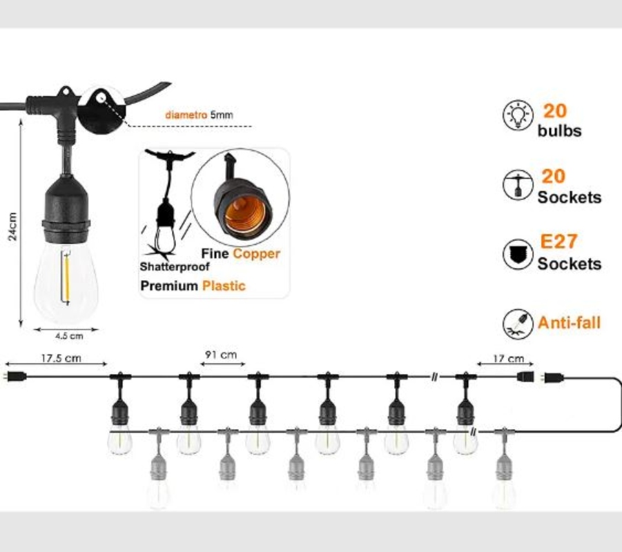 GUIRNALDA LUCES LED 10 METROS UNIBLE EXTERIOR 10 AMPOLLETAS - 2