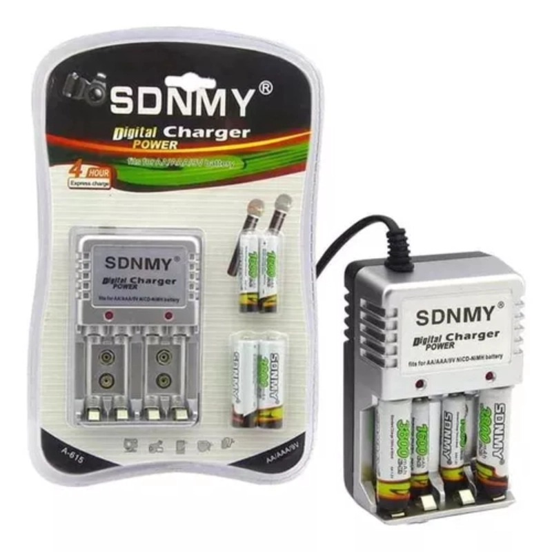 CARGADOR DE PILAS SDNMY CON 4 PILAS AA/AAA 9V - 1