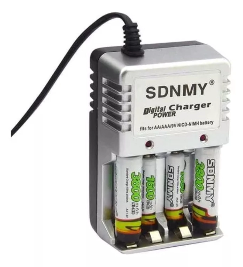 CARGADOR DE PILAS SDNMY CON 4 PILAS AA/AAA 9V - 2