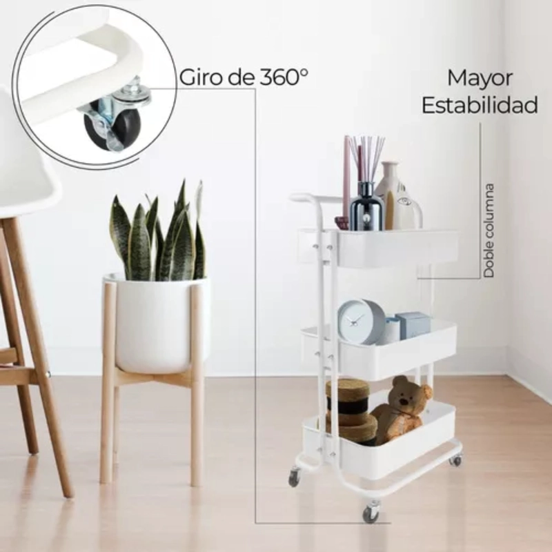 CARRITO ORGANIZADOR ALMACENAMIENTO 3 NIVELES CON RUEDAS NEGRO - 2