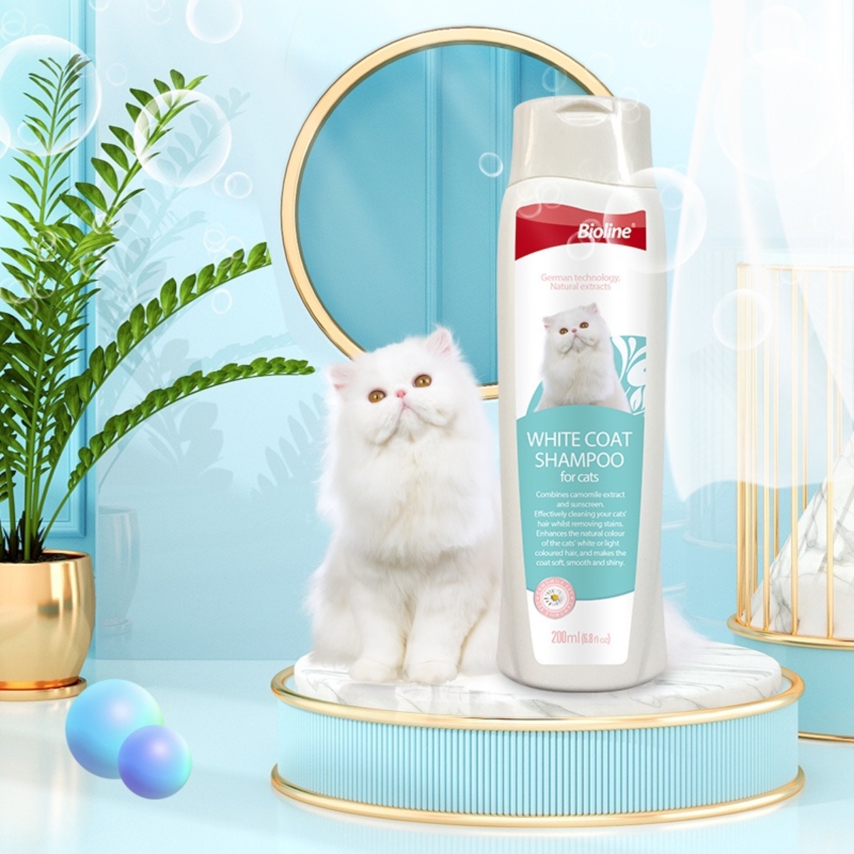 SHAMPOO WHITE COAT PARA GATOS BIOLINE 200ML - 2