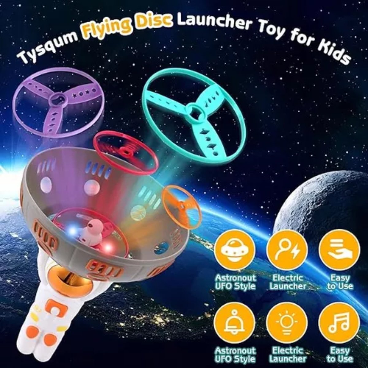 LANZADOR DE DISCOS VOLADORES ASTRONAUTA JUGUETE PARA NIÑOS - 3