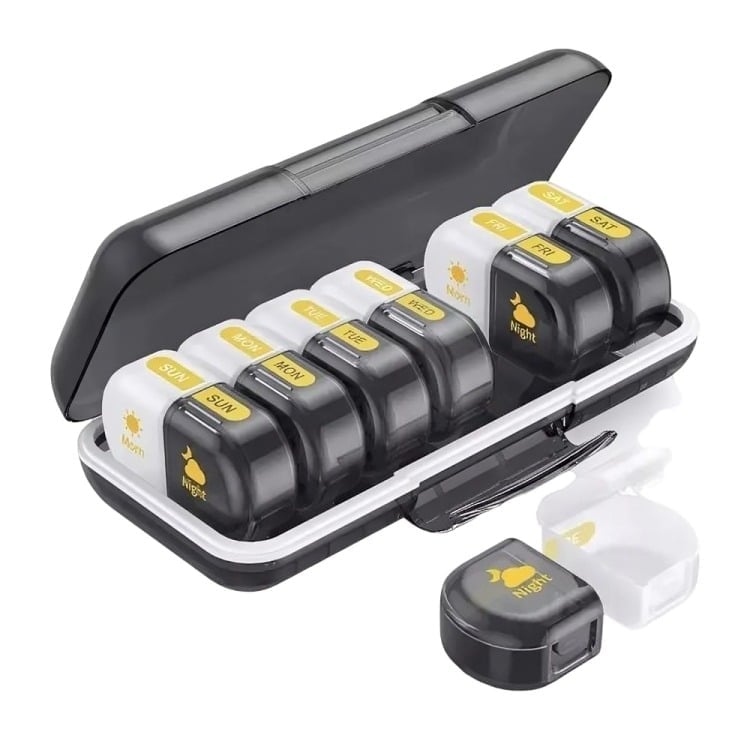 ORGANIZADOR DE PASTILLAS PORTÁTIL, PASTILLERO SEMANAL AM/PM - 1