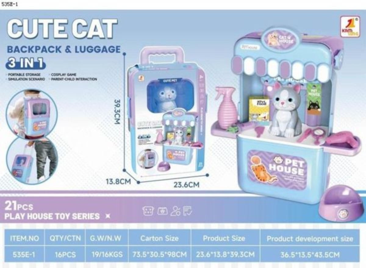 MALETA 3 EN 1 CUIDADOS MASCOTA GATITO PETS HOSPITAL CELESTE - 1