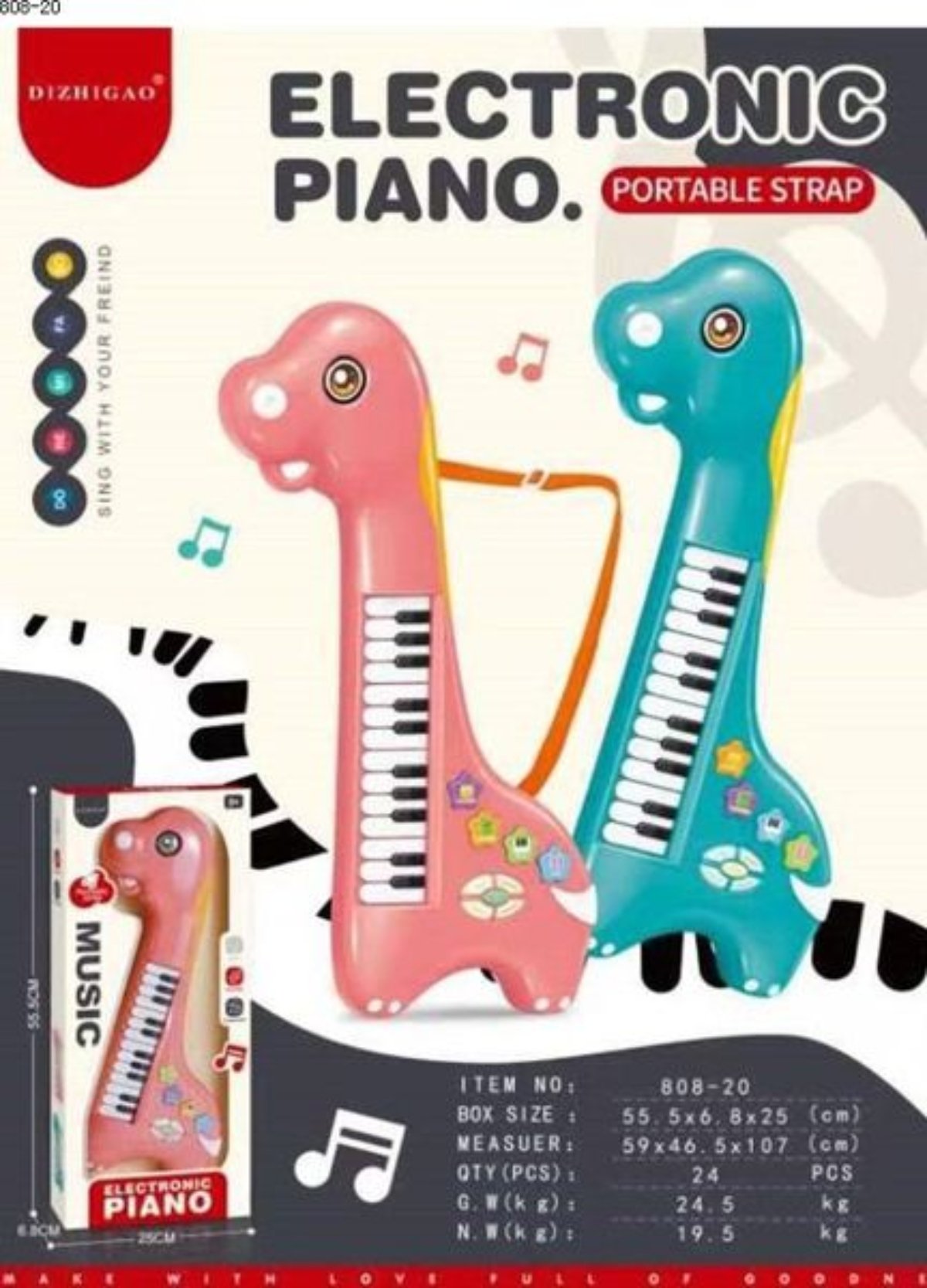 MINI TECLADO PIANO MUSICAL DINOSAURIO INTERACTIVO NIÑOS CELESTE - 1