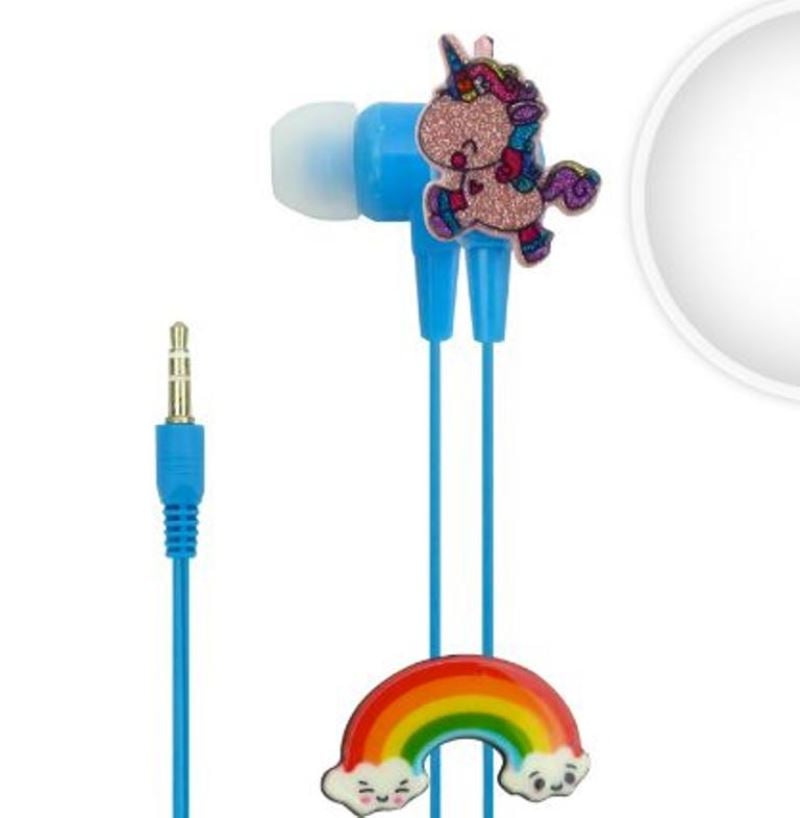 AUDIFONOS PARA NIÑOS CON CABLE DE UNICORNIO-ARCOIRIS, TUK K-09, 6 COLORES. EN CAJA. - 1