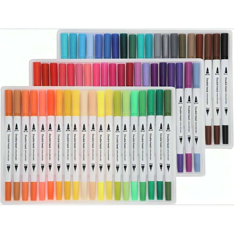 60 MARCADORES DOBLE PUNTA TIPO PINCEL COLORES - 1